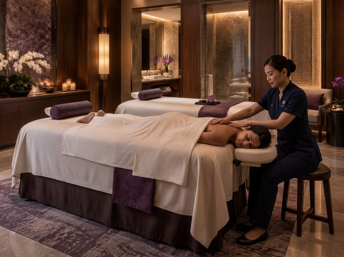 Female guest enjoying professional aromatherapy at LUXSA Spa HITEC City
